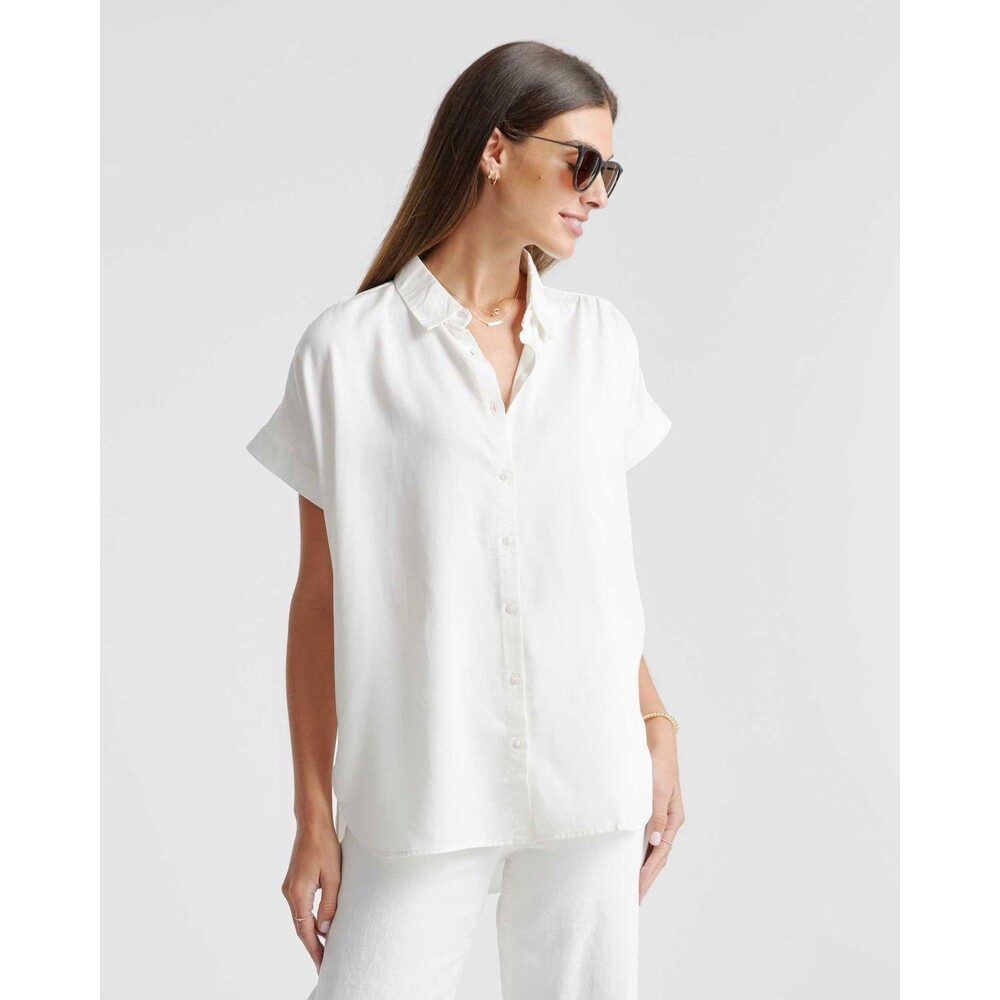 Quince Vintage Wash Tencel Camp Shirt Button Front Med Lightweight Oversized